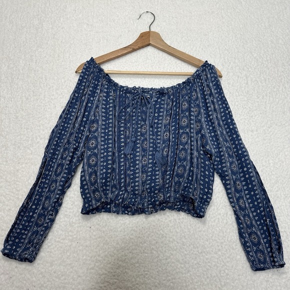 ABERCROMBIE & FITCH Cropped Penny‎ Lane StyleBoho Cold Shoulder Top Size Medium - Picture 1 of 14